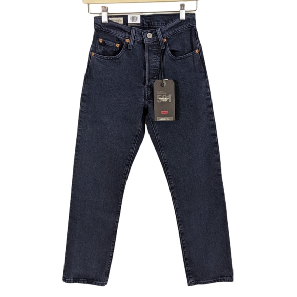 501 Navy Blue Dark Wash Straight Leg High Waist Jeans - Picture 1 of 9